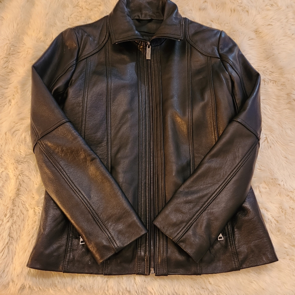 Reed Lambskin Leather Women's Black Zip Up Jacket Size Medium - Picture 2 of 14